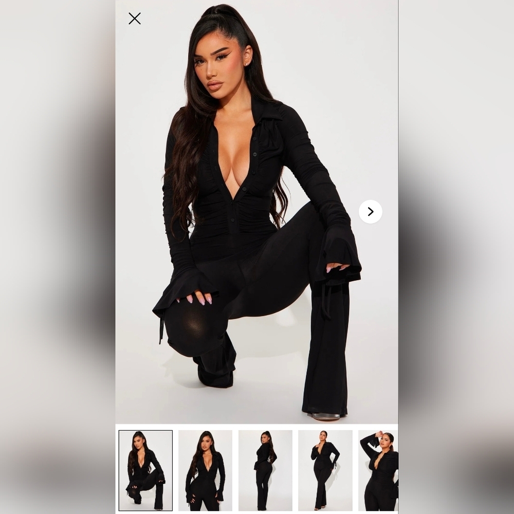 NWT Fashion Nova Women's Get A Good Look Ruched Jumpsuit Black Size M